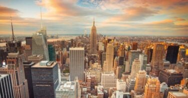 new york city aerial sunset