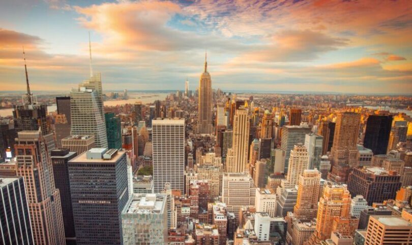 new york city aerial sunset