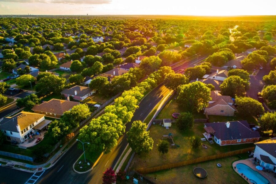 aerial view of houses in the suburbs